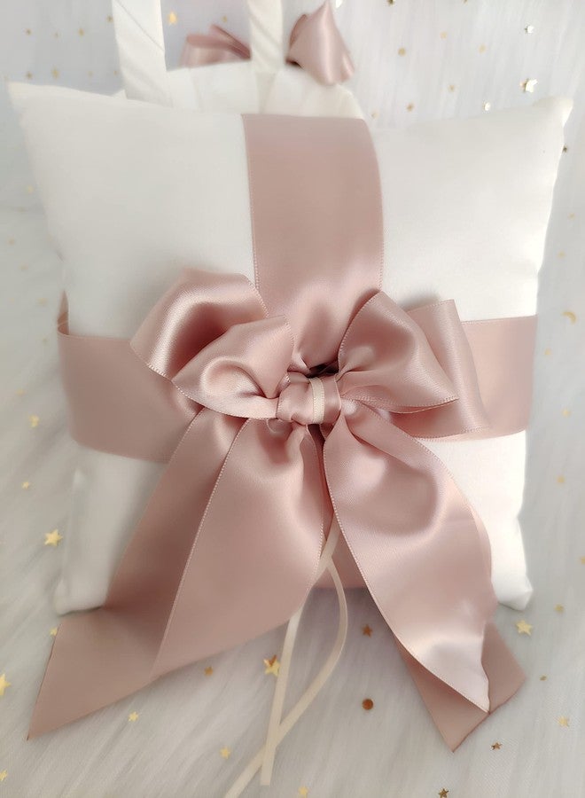 Uwedding White Ring Bearer Pillow with Double Ribbon Bow Décor for Wedding Ceremony Vow Renewal Baby Shower Party Favor (Pillow) - Image 2